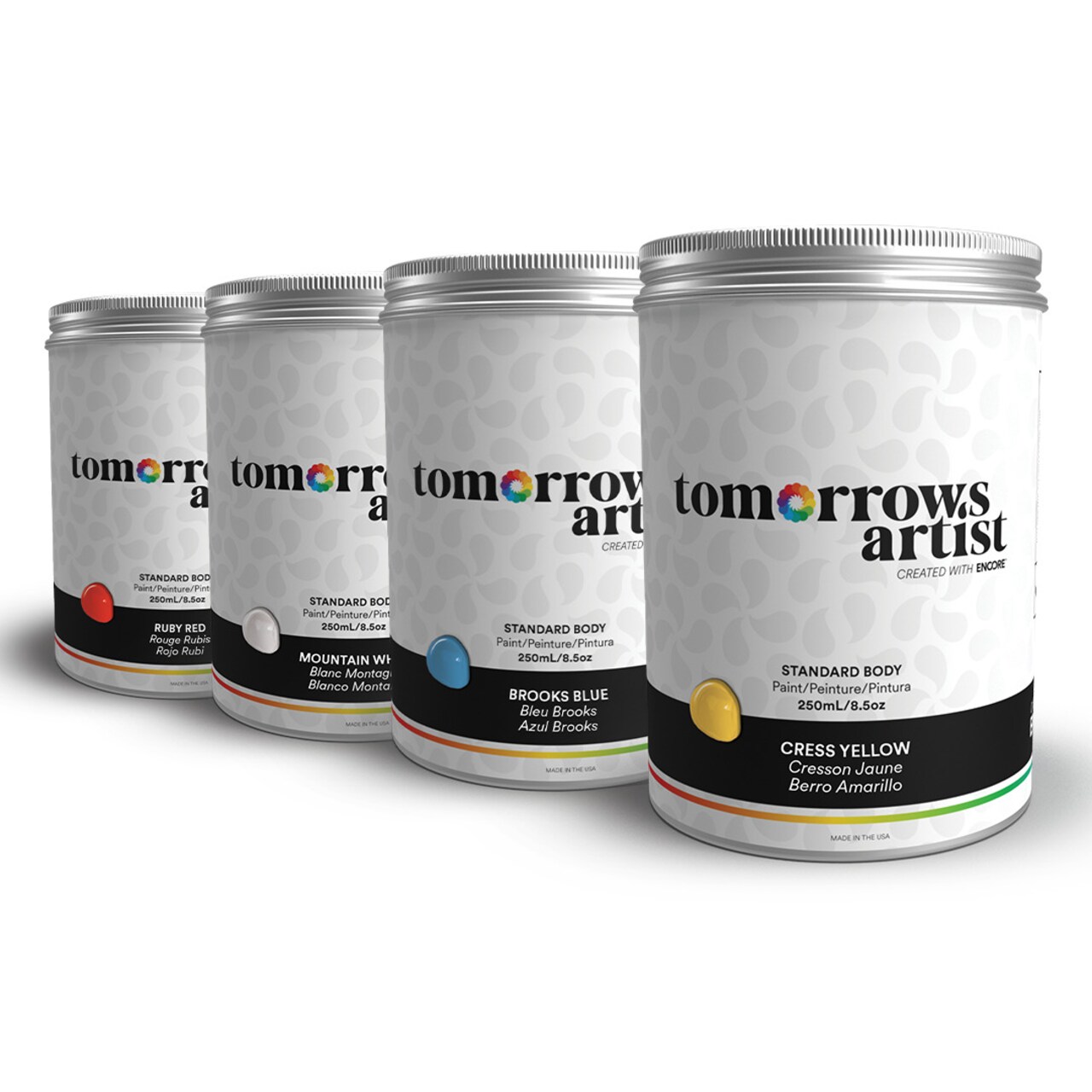 Tomorrows Artist: Standard Body Eco-Friendly Sustainable Acrylic Art Paint Bundles, 4 Pack 100/3.38oz or 250ml/8.45oz Jars